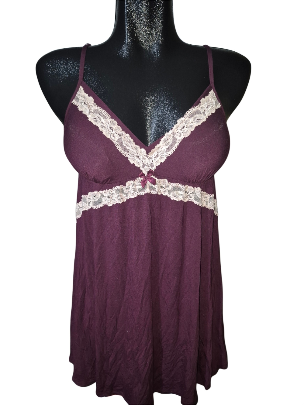 Victoria's Secret Plum Babydoll Chemise Slip Nightdress With Lace Trim Size L